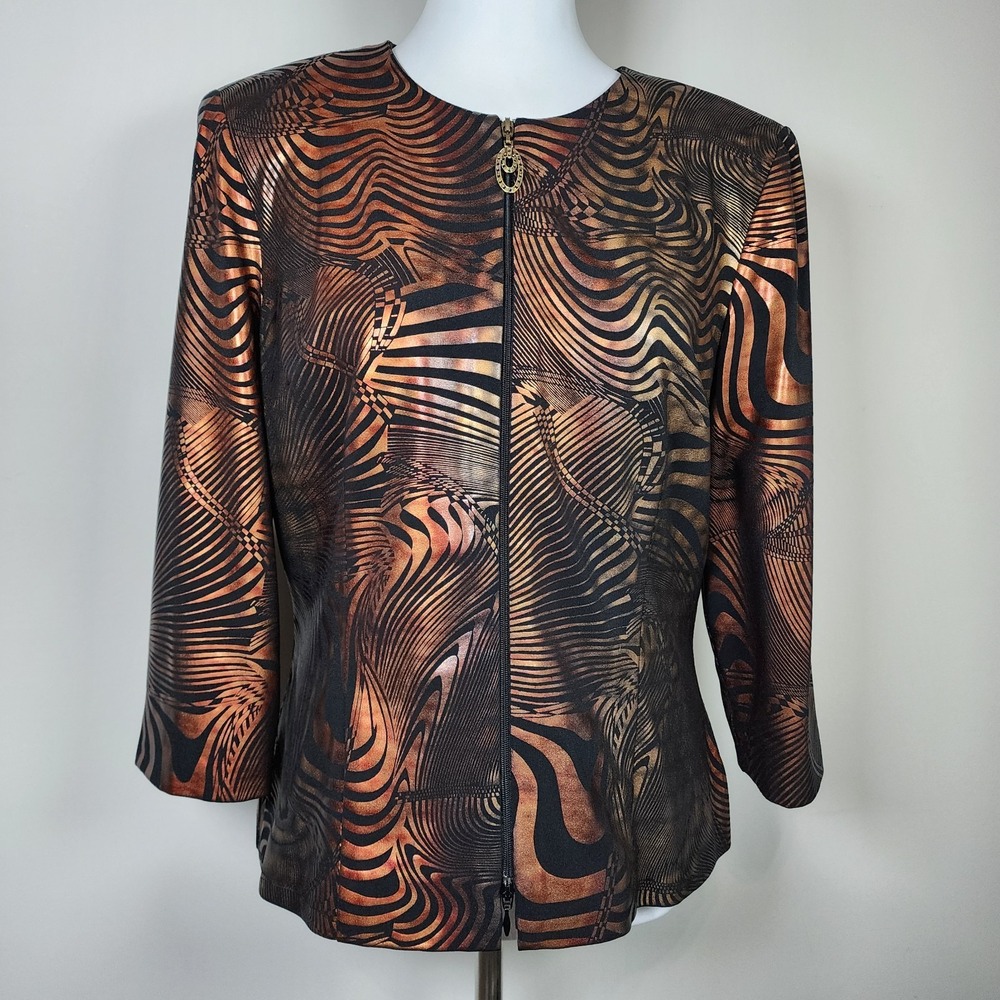 Vintage Nueva Jacket Womens 10 Copper Gold Metallic Art To Wear Avant Garde 80s